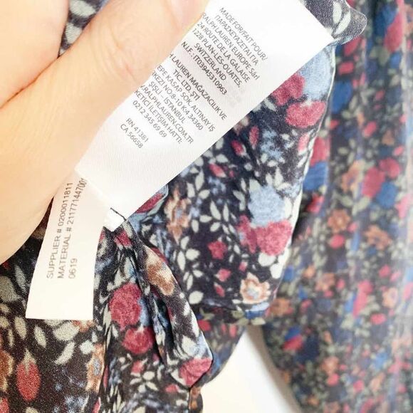 Polo Ralph Lauren Multicolor Fall Floral Print Tie Neck Shirt Blouse Size Small - Picture 11 of 15